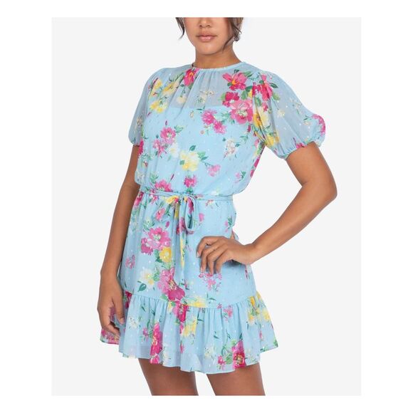 B DARLIN Dresses & Skirts - B DARLIN Womens Belted Ruffled Pouf Short Fit + Flare Dress